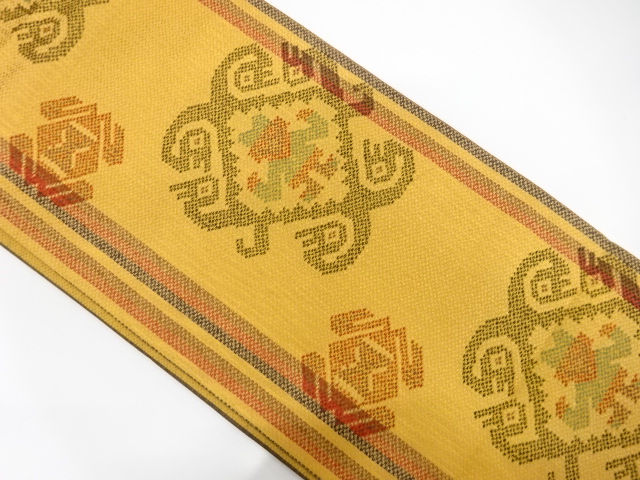 縞に抽象人物模様織り出し　袋帯